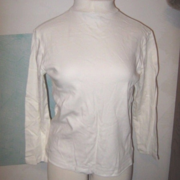 Basic Editions Tops - Ivory Off White Cream Fold Down Turtleneck Top L